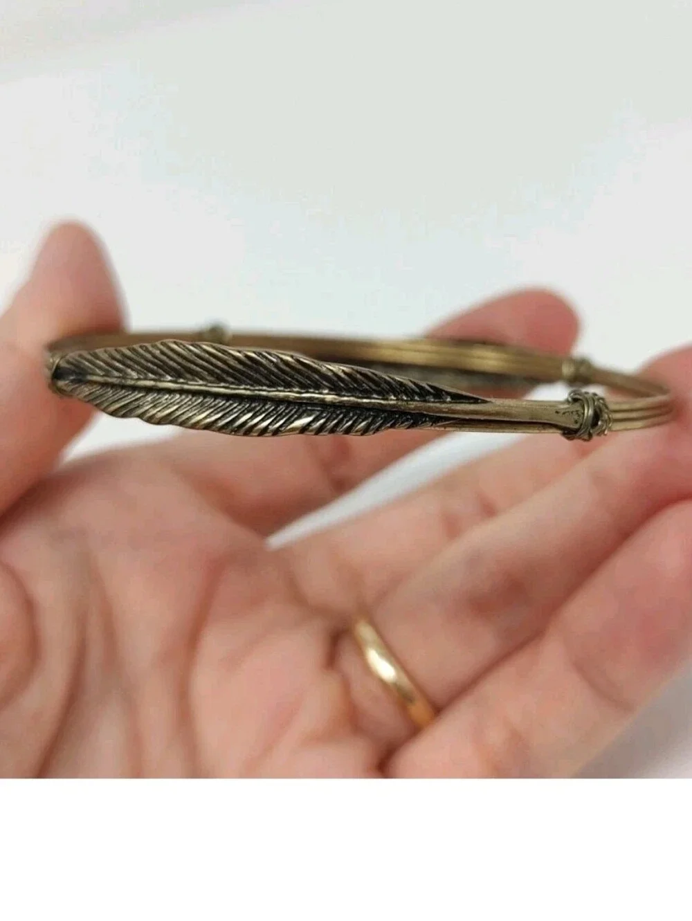 Boho Bangles Set of 3 Gold Bronze Tone Bracelets Wire Wrap Charms Feathers Owls